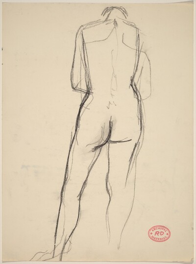 Untitled [back view of standing nude looking down]