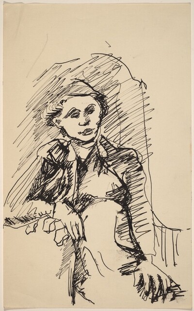 Woman Seated in Armchair, Right Hand on Armrest, Left Hand in Lap