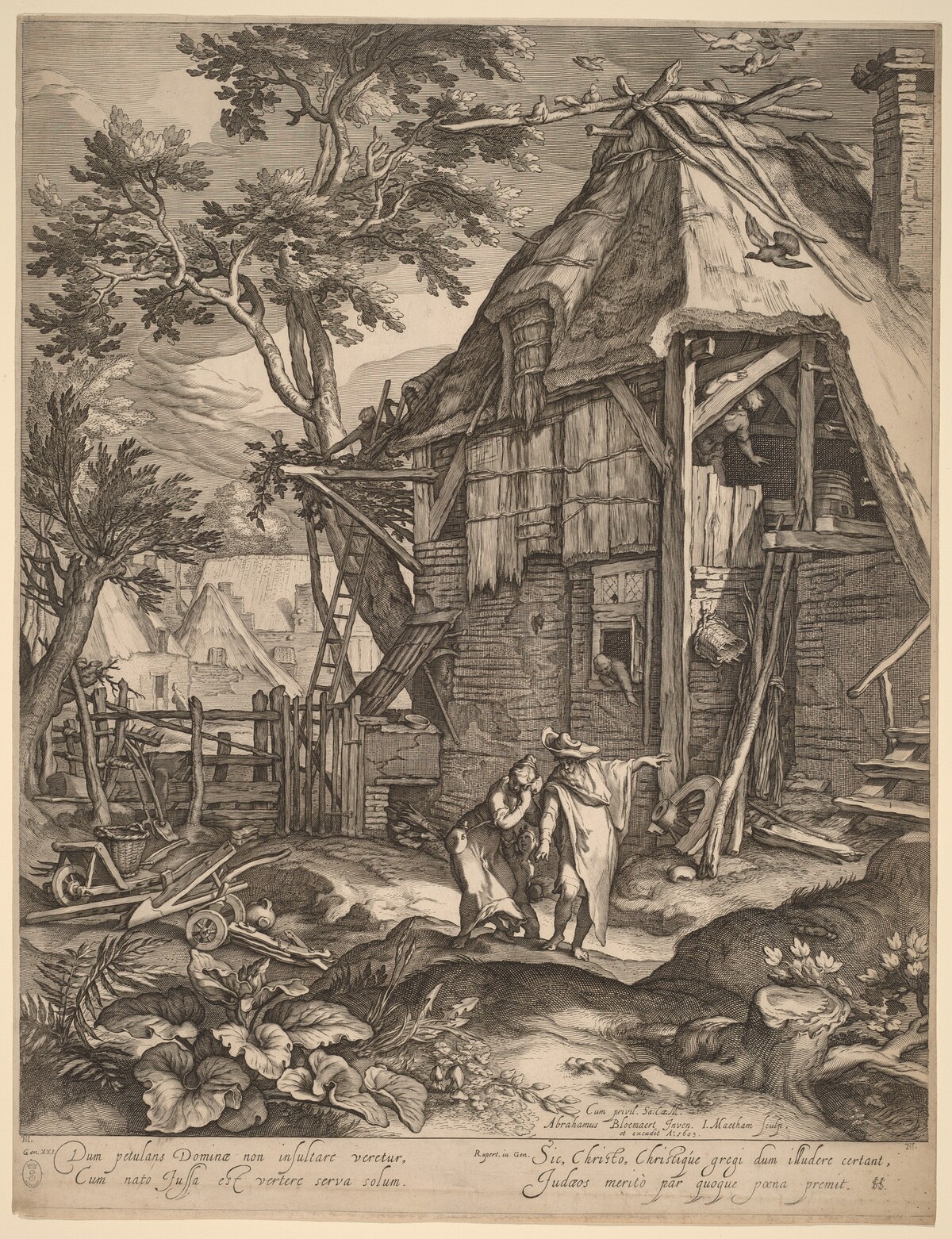 Abraham Casting Out Hagar by Jacob Matham, after Abraham Bloemaert