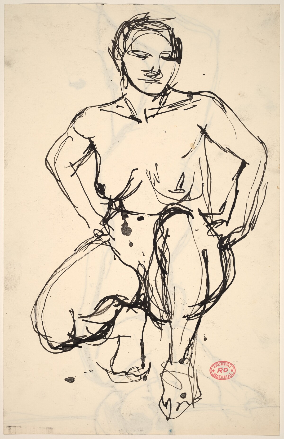 Untitled [squatting nude with her hands on her hips] [recto] by Richard Diebenkorn