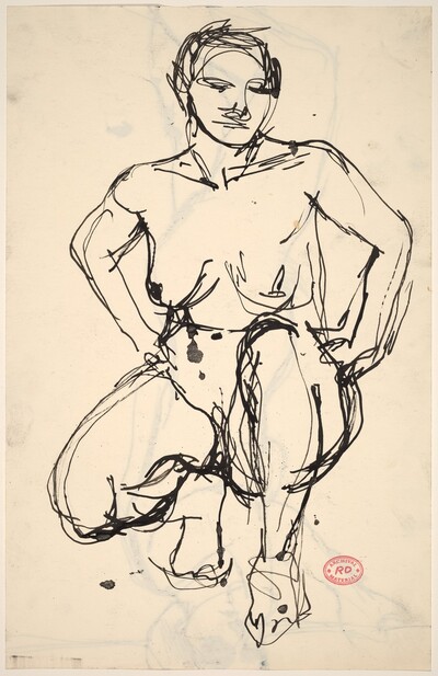 Untitled [squatting nude with her hands on her hips] [recto]