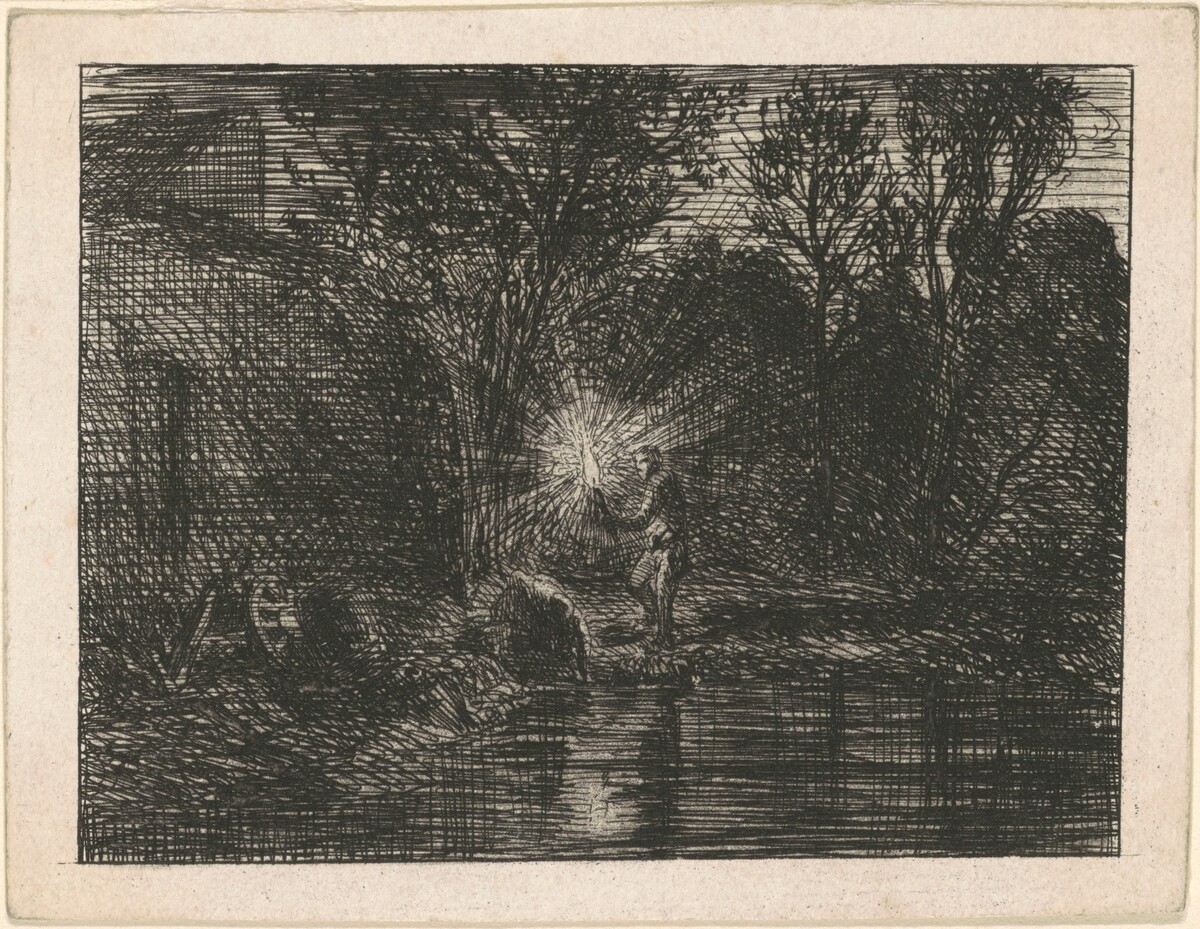 Riverbank at Night by Charles Émile Jacque