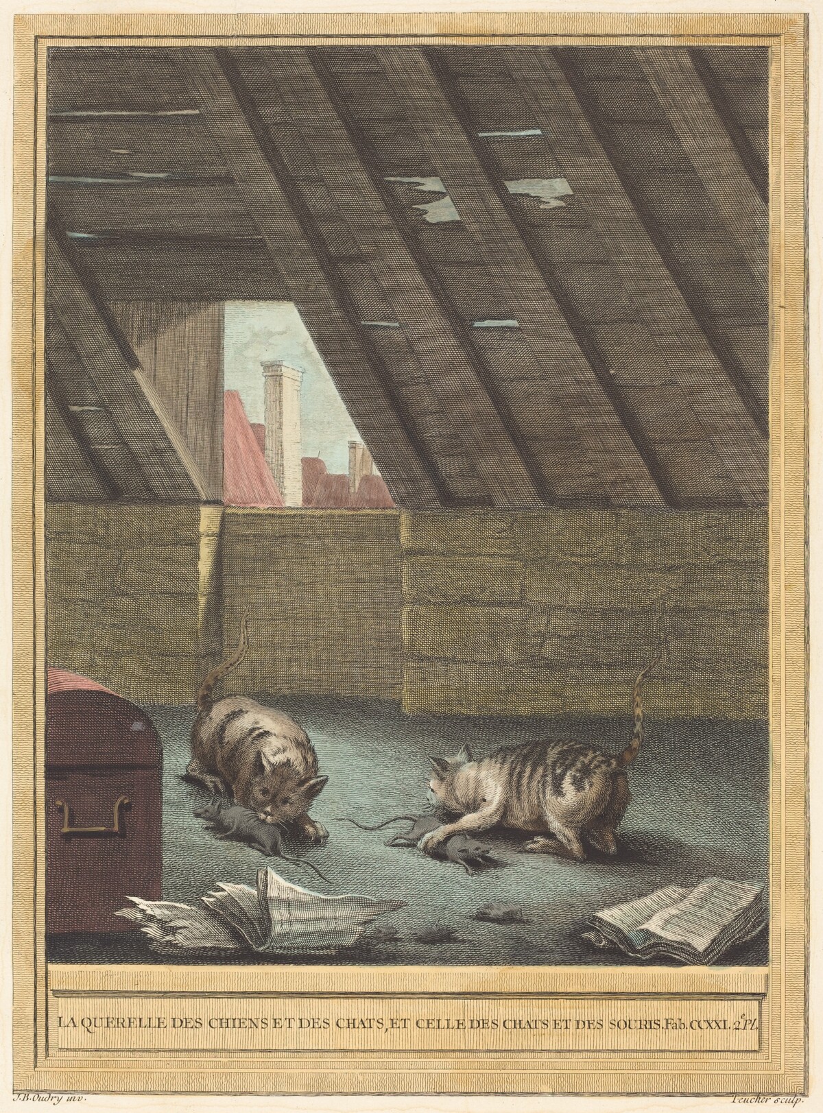 La querelle des chiens et des chats et celle des chats et des souris (The Quarrel of Cats and Dogs, and that of Cats and Mice) by Johann Christoph Teucher after Jean-Baptiste Oudry