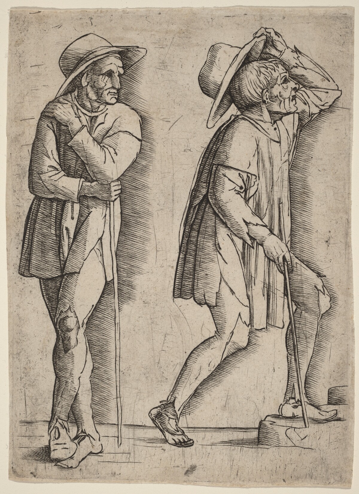 Two Peasants by Workshop of Andrea Mantegna
