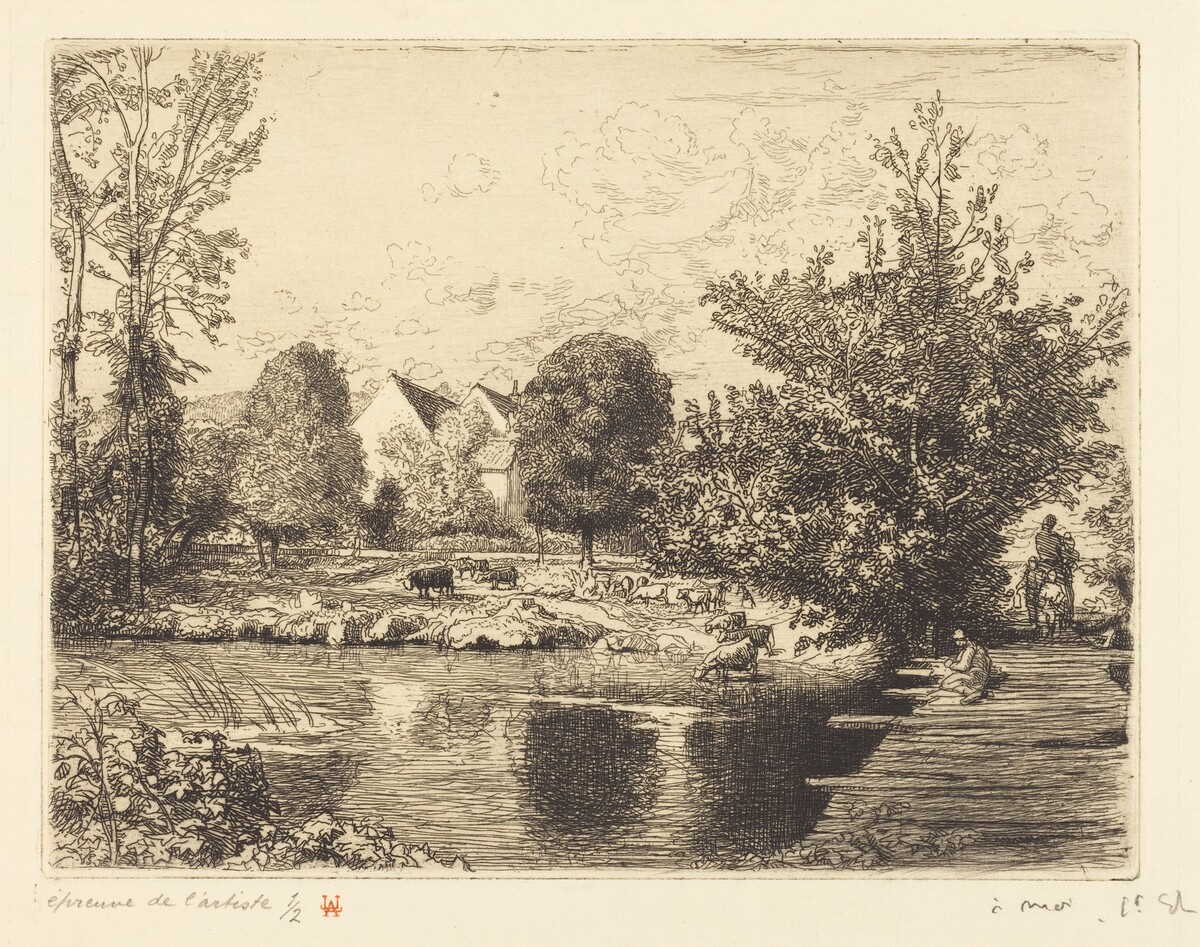 Old Foot-bridge, Banks of the Small Morin (Vieille passerelle, bords du petit morin) by Auguste Lepère
