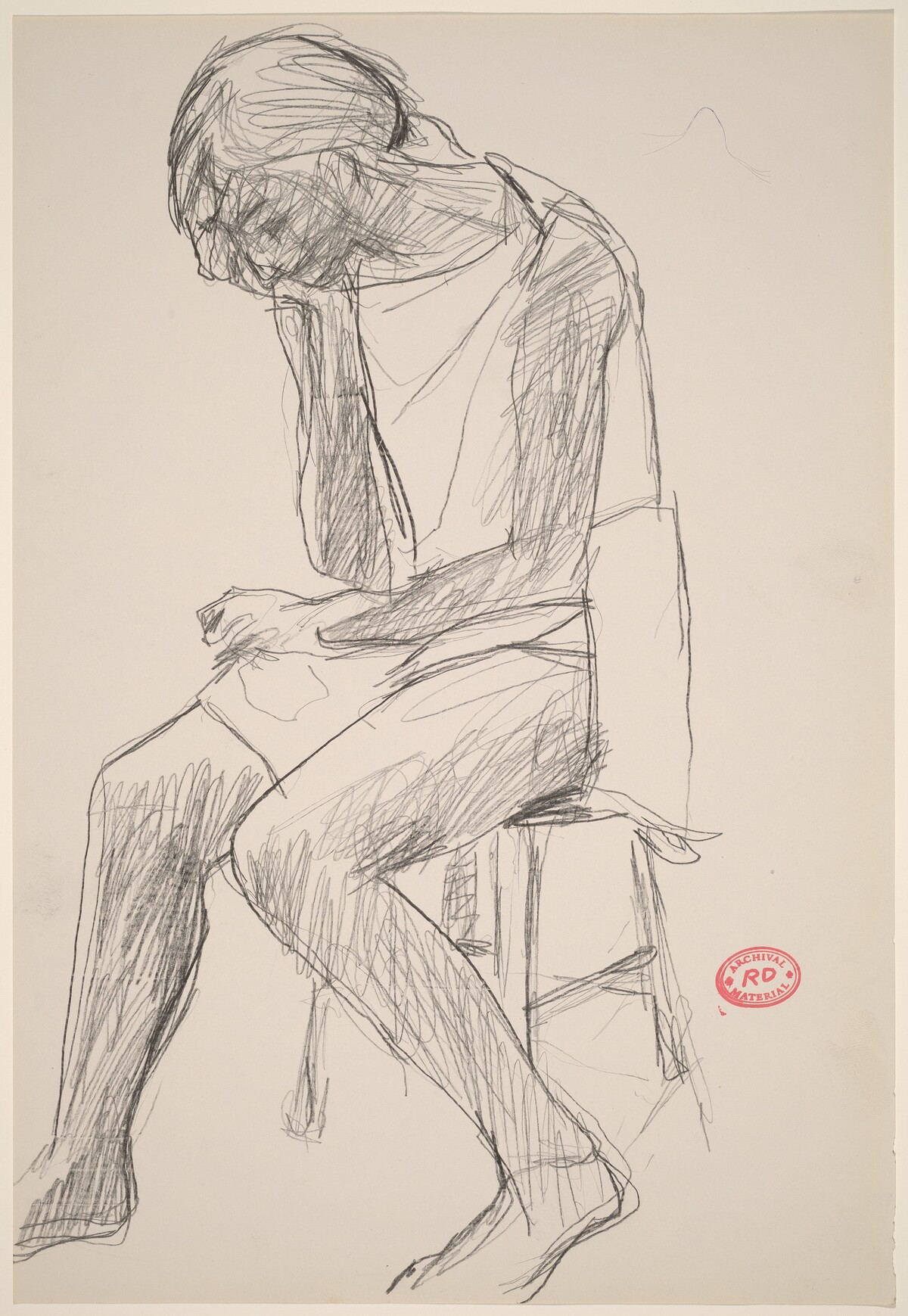 Untitled [woman seated on a stool resting her head on her hand] by Richard Diebenkorn