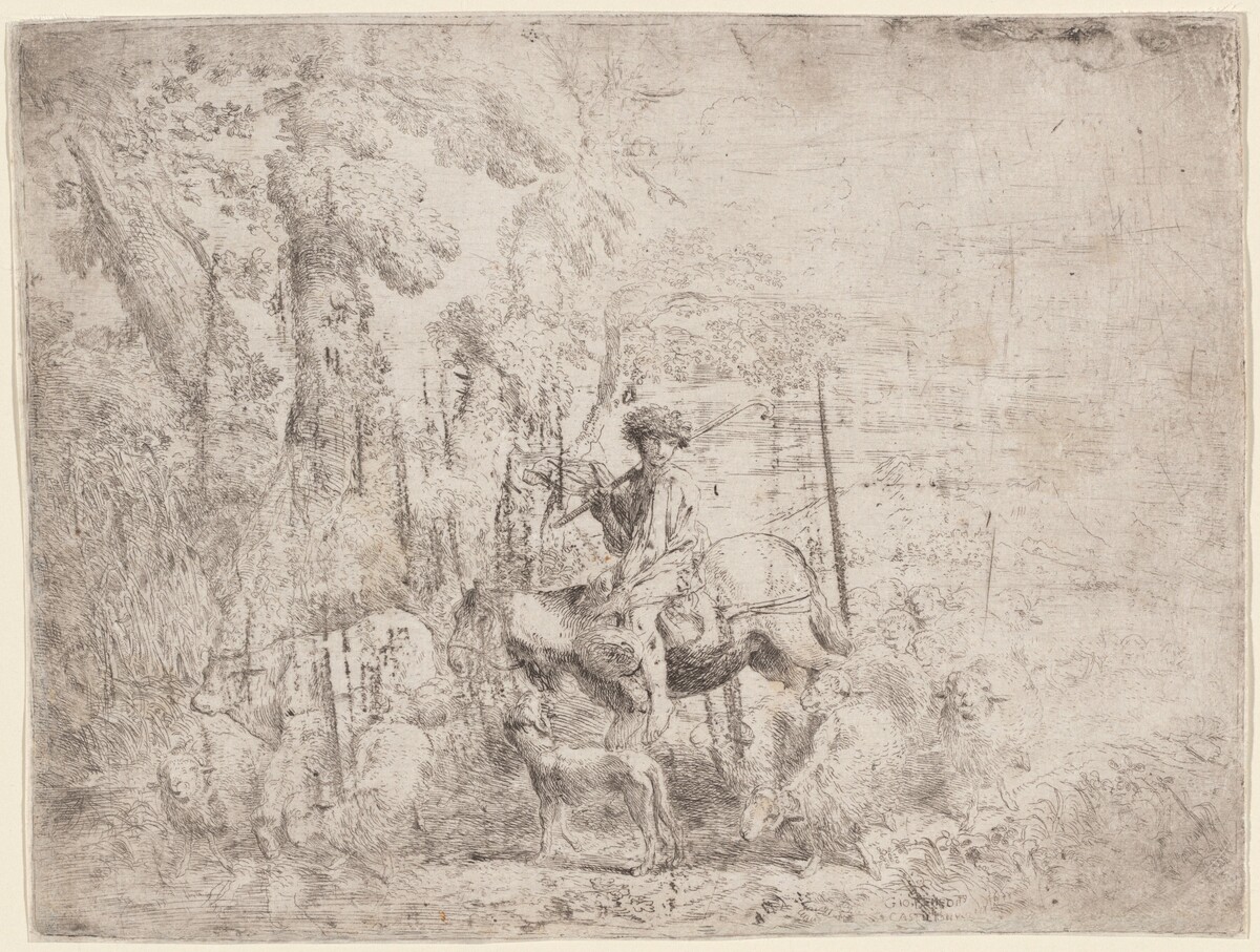 Young Shepherd on Horseback by Giovanni Benedetto Castiglione