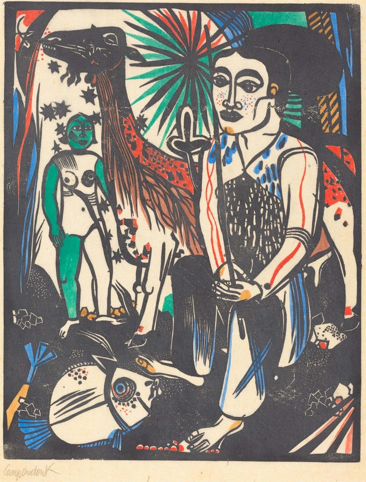 Shepherd with a Large Goat (Der Hirt mit der grossen Ziege) by Heinrich Campendonk