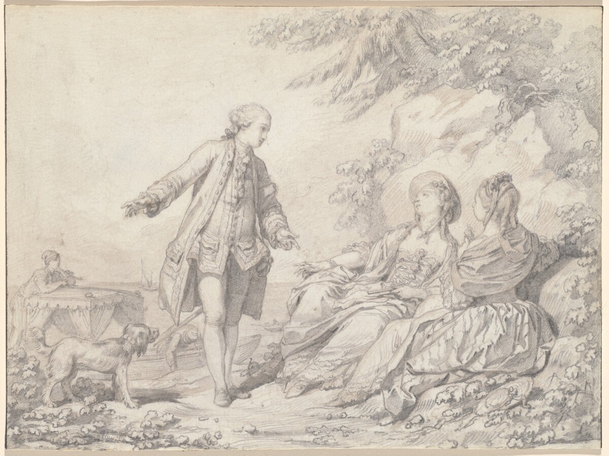 A Man and Two Women on a Rocky Shore by Jean-Baptiste Le Prince