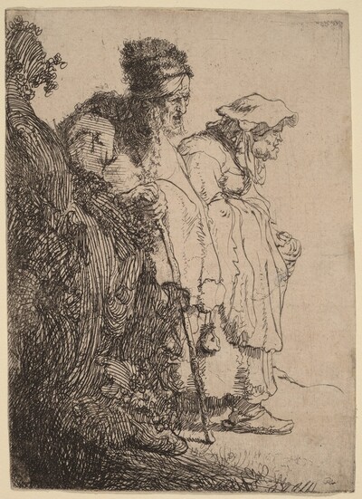 Beggar Man and Woman behind a Bank