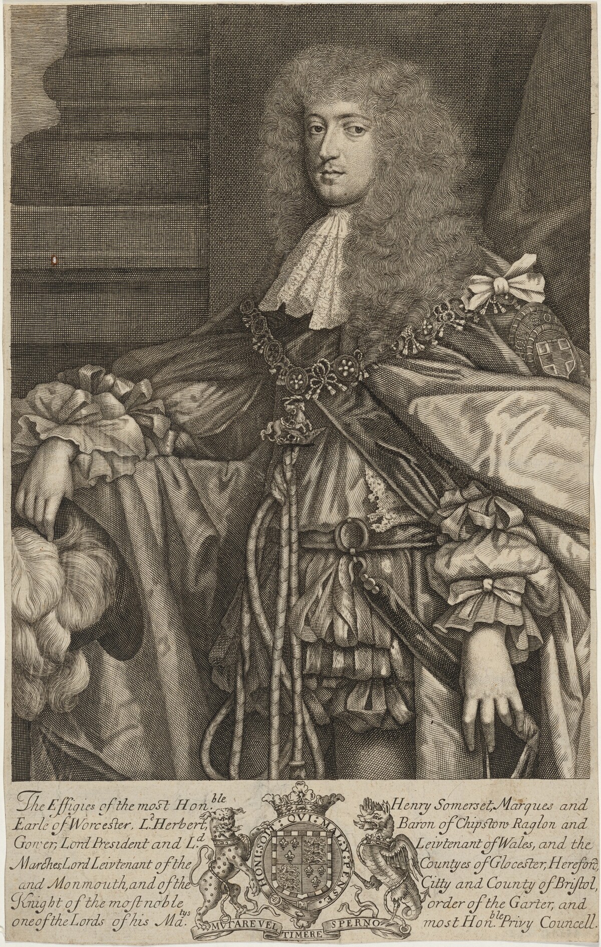 Henry Somerset, Earl of Worcester, First Dukeof Beaufort by Robert White after Sir Godfrey Kneller