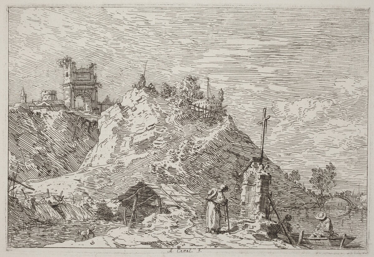 Landscape with the Pilgrim at Prayer [upper left] by Canaletto