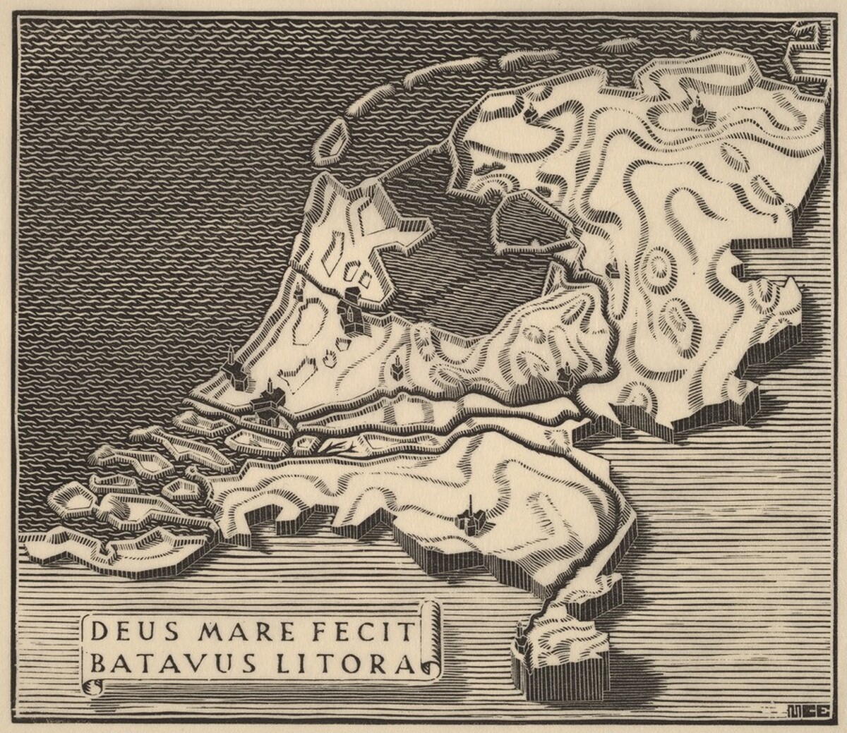 Illustration for "XIIme Congres Postal Universel" by M.C. Escher