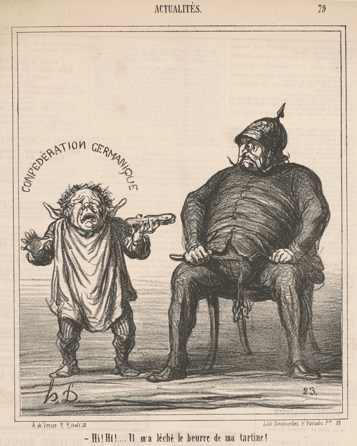 Hi! hi! ... Il m'a léché le beurre de ma tartine by Honoré Daumier