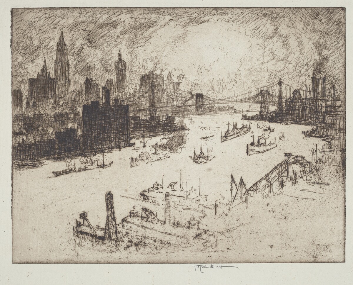 Sunset, from Williamsburg Bridge by Joseph Pennell