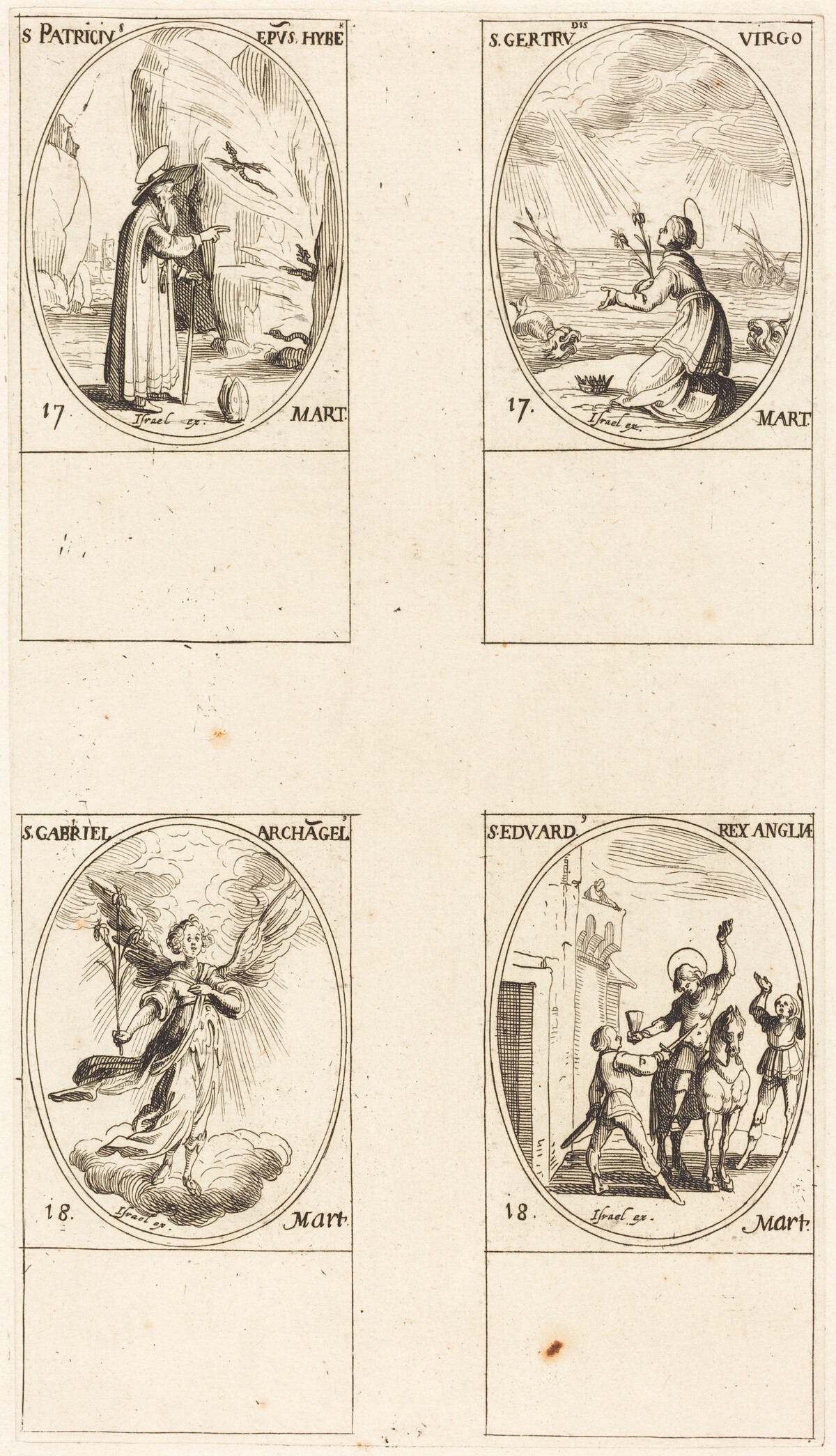 St. Patrick; St. Gertrude; St. Gabriel, Archangel; St. Edward by Jacques Callot