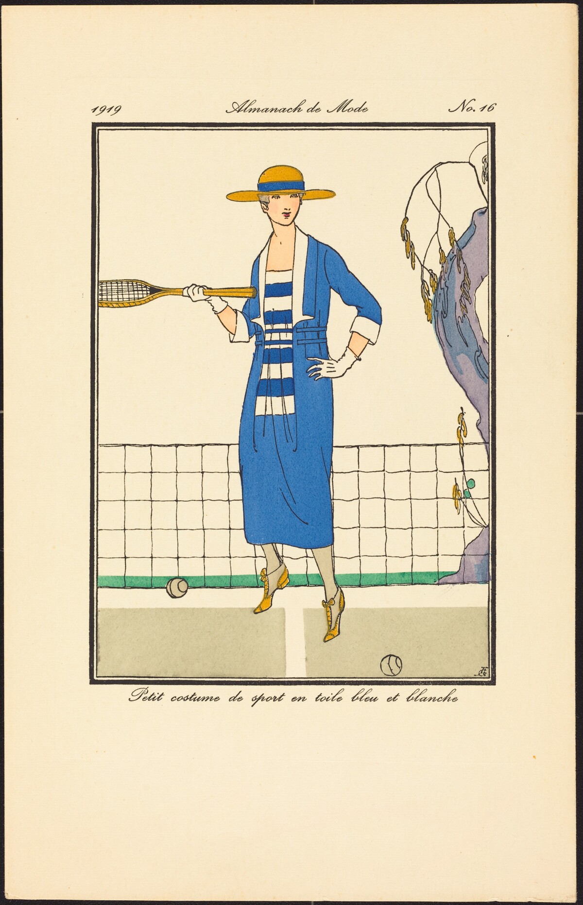 Petit costume de sport en toile bleu et blanche by French 20th Century