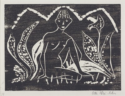 Nude Figure of a Boy in a Landscape (Knabe zwischen Blattpflanzen)