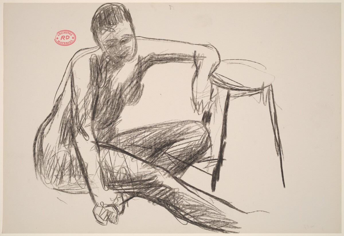 Untitled [seated female nude resting her left arm on a stool] by Richard Diebenkorn