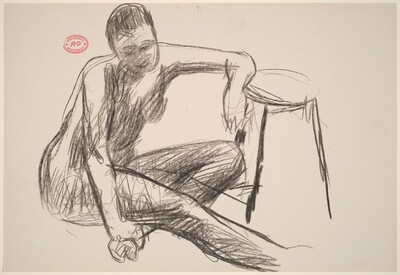 Untitled [seated female nude resting her left arm on a stool]