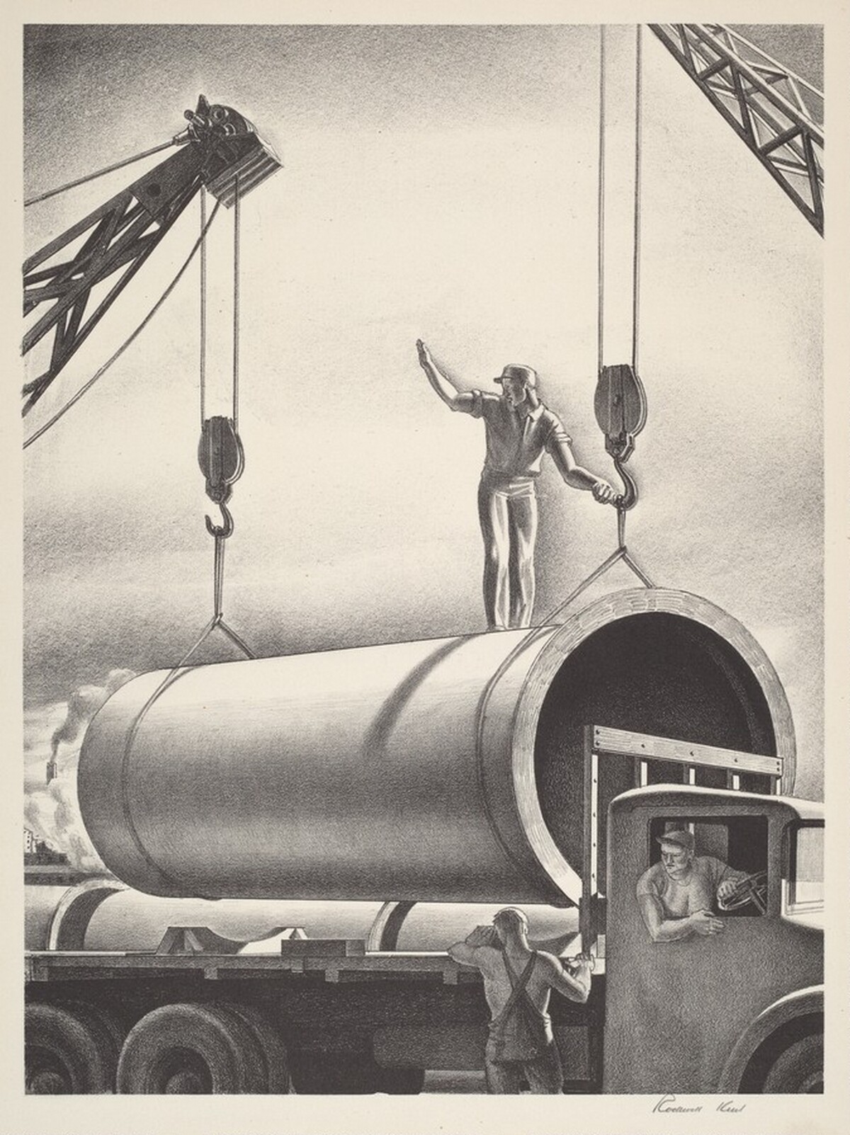 Untitled (Lowering Pipe Section onto a Truck) by Rockwell Kent
