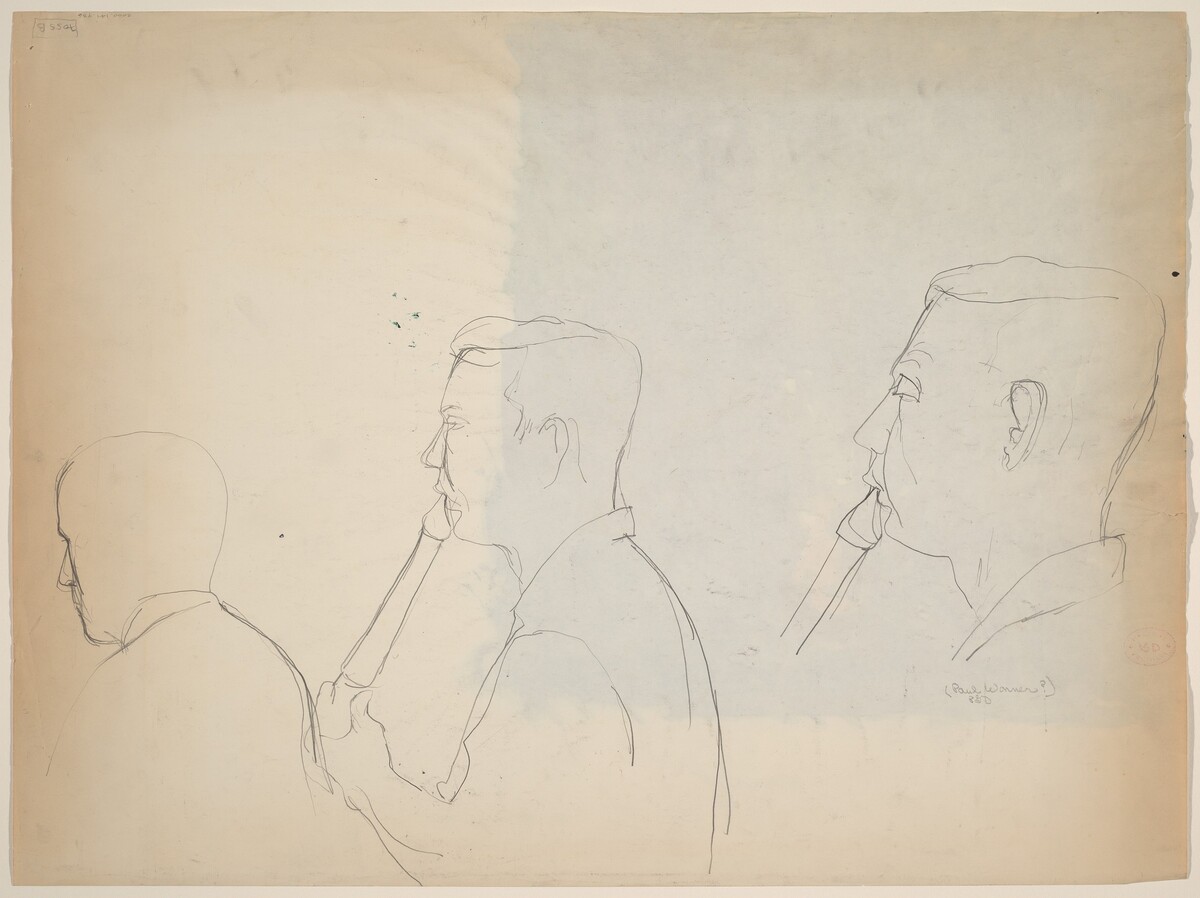 Untitled [three studies: head of a man playing a wind instrument] [verso] by Richard Diebenkorn