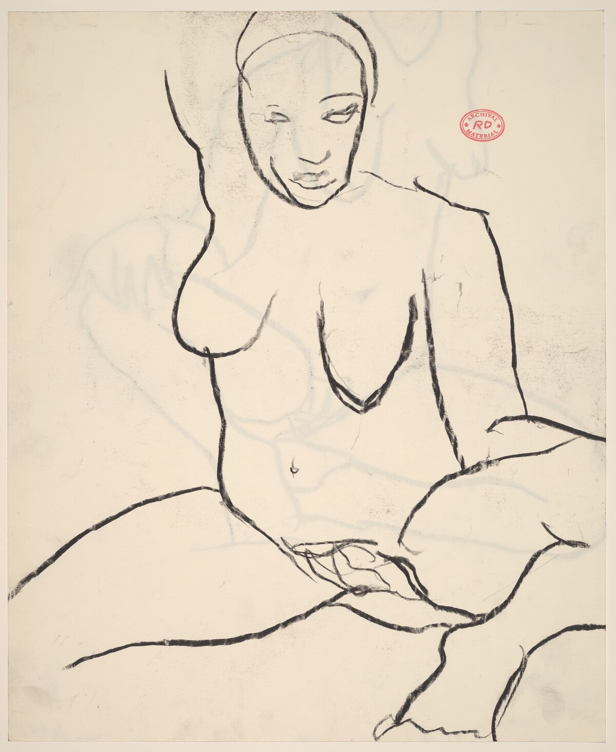 Untitled [seated female nude with raised right arm] [recto] by Richard Diebenkorn