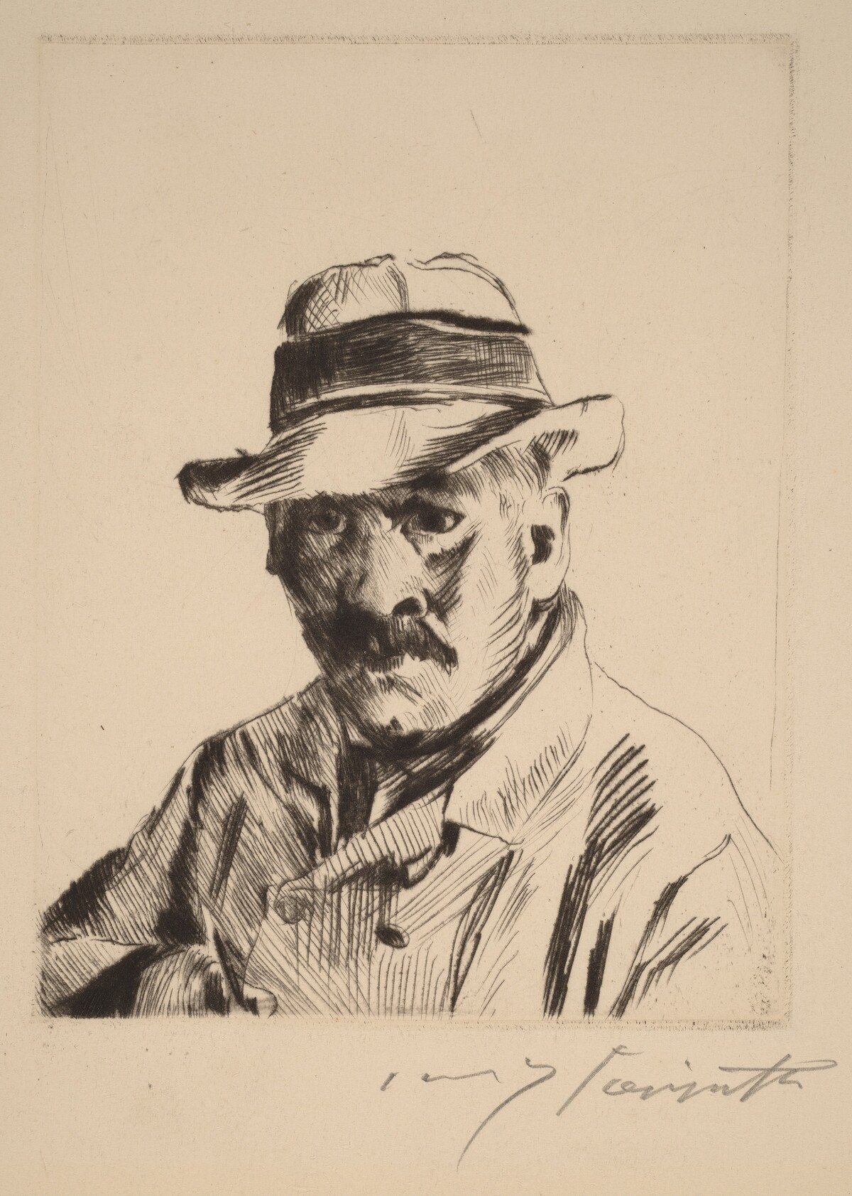 Selbstbildnis im Strohhut, als Brustbild (Self-Portrait in a Straw Hat, Bust Length) by Lovis Corinth