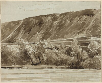 A River Bank with Mountains Beyond