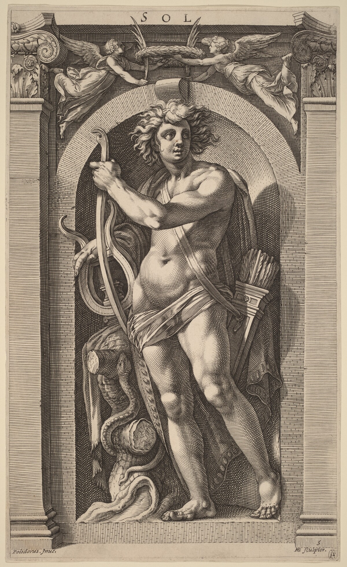 Sol or Apollo by Hendrik Goltzius after Polidoro da Caravaggio