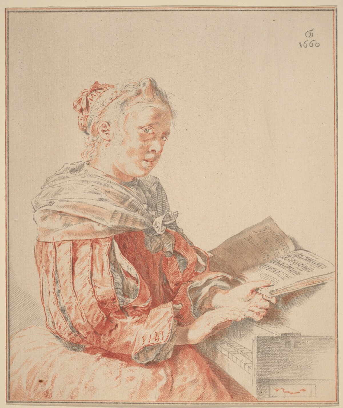 Young Girl at the Keyboard by Cornelis Ploos van Amstel (editor) and Johannes Kornlein (printmaker), after Jan de Bray (formerly Gerrit Dou)