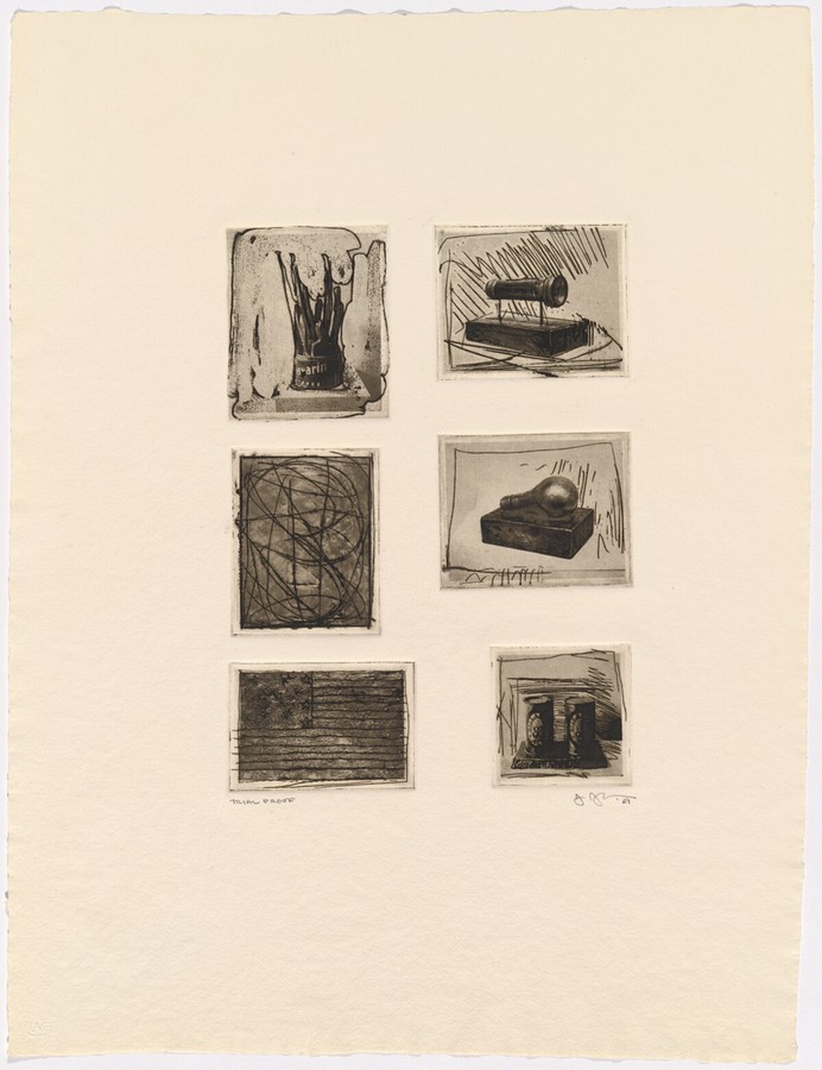 Six Photo Plates from 1st Etchings, 2nd State [trial proof] by Jasper Johns