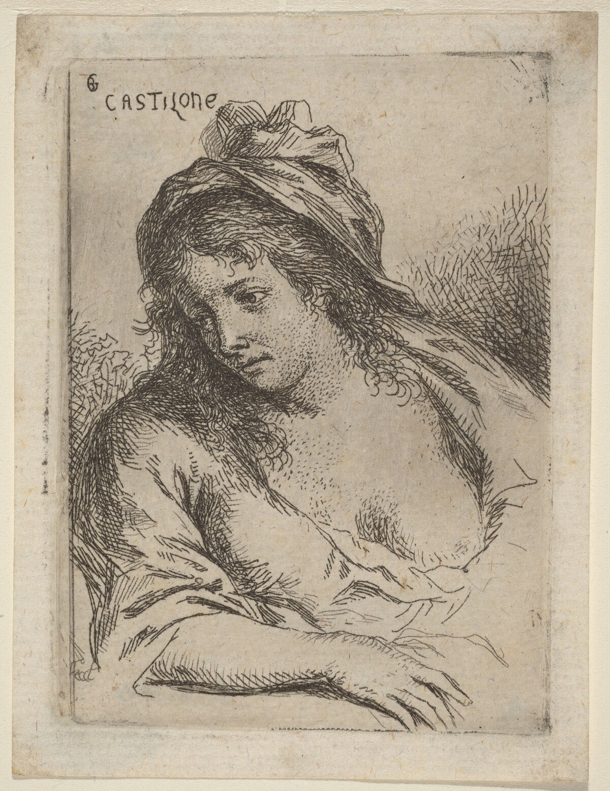 Half-Length Figure of a Woman Looking Sideward by Bartholomäus Ignaz Weiss (in the manner of Giovanni Benedetto Castiglione)