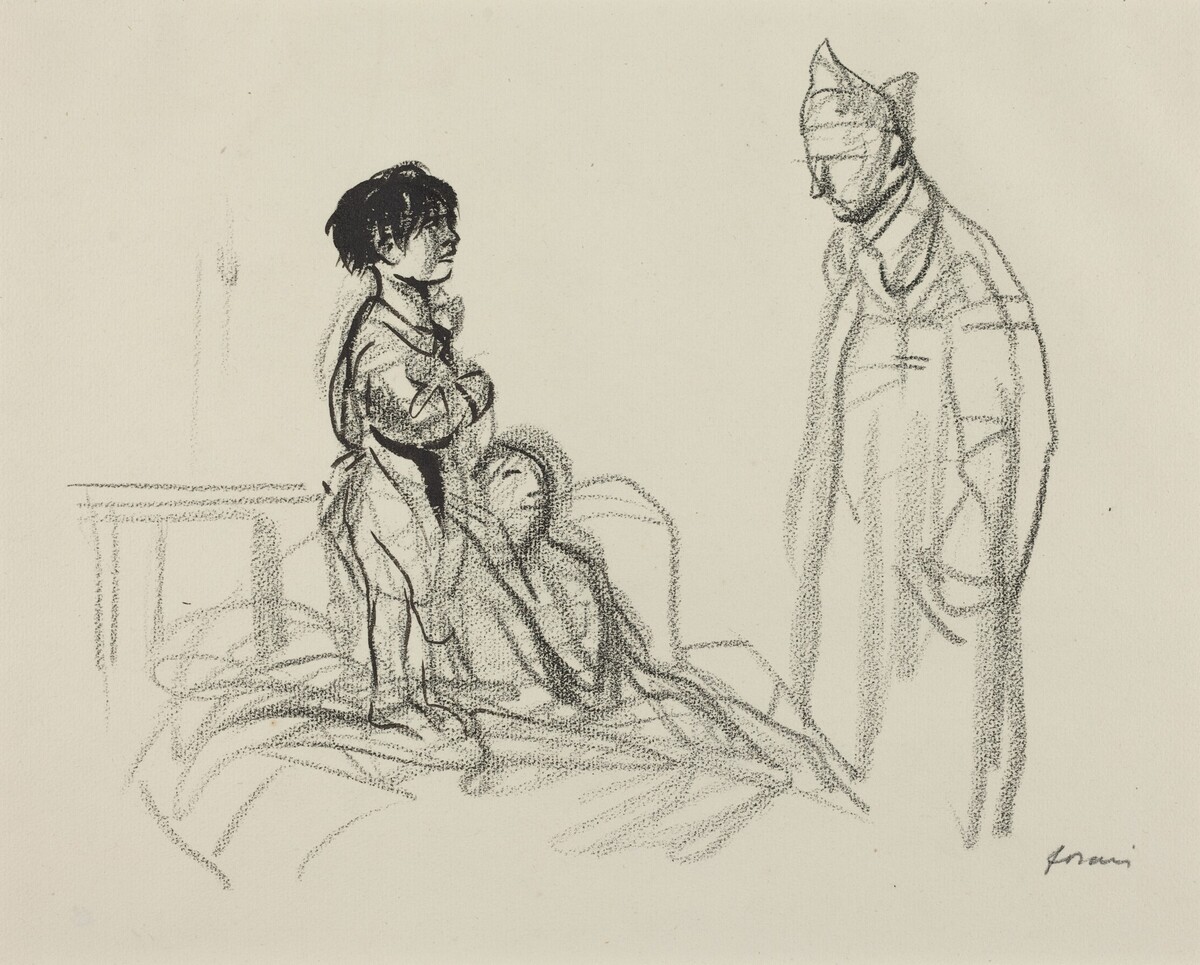 Mother and Child Visited by Soldier in Hospital by Jean-Louis Forain