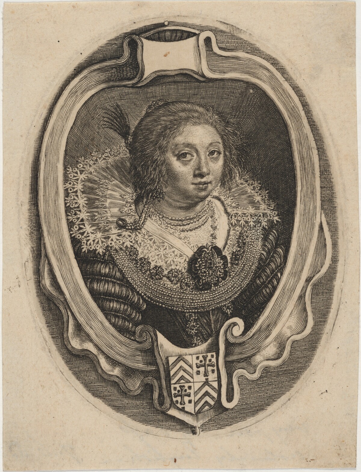 Portrait of a Woman in an Oval with Coat of Arms by Unknown Artist