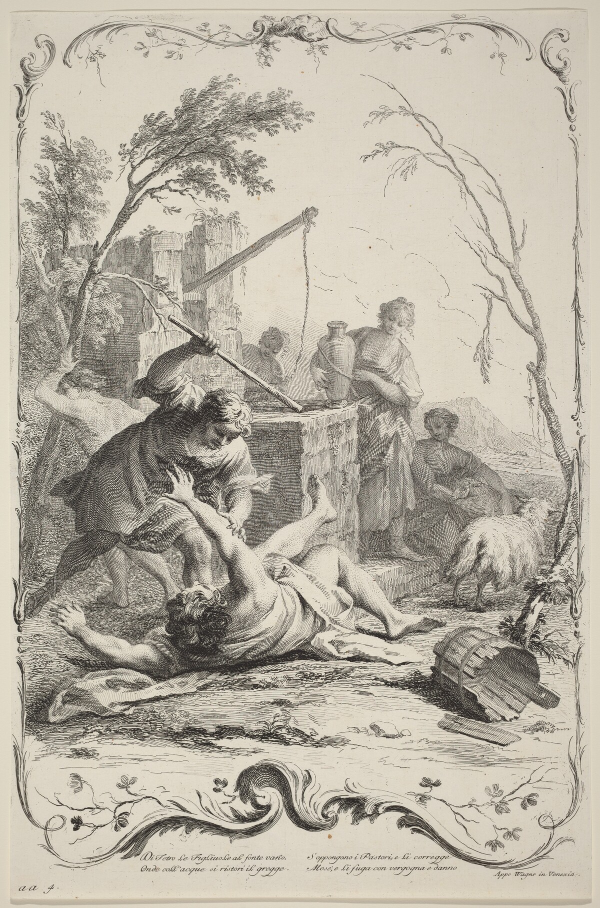 Moses Striking a Shepherd by Joseph Wagner (publisher) after Jacopo Amigoni