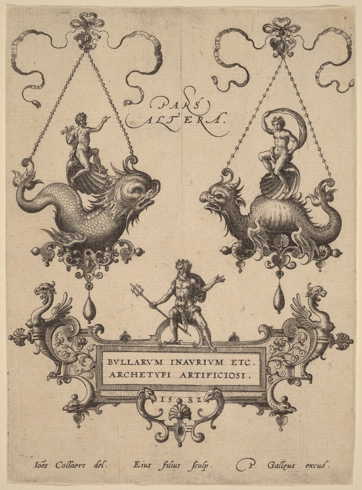 Title Plate with Designs for Pendants by Hans Collaert the Elder