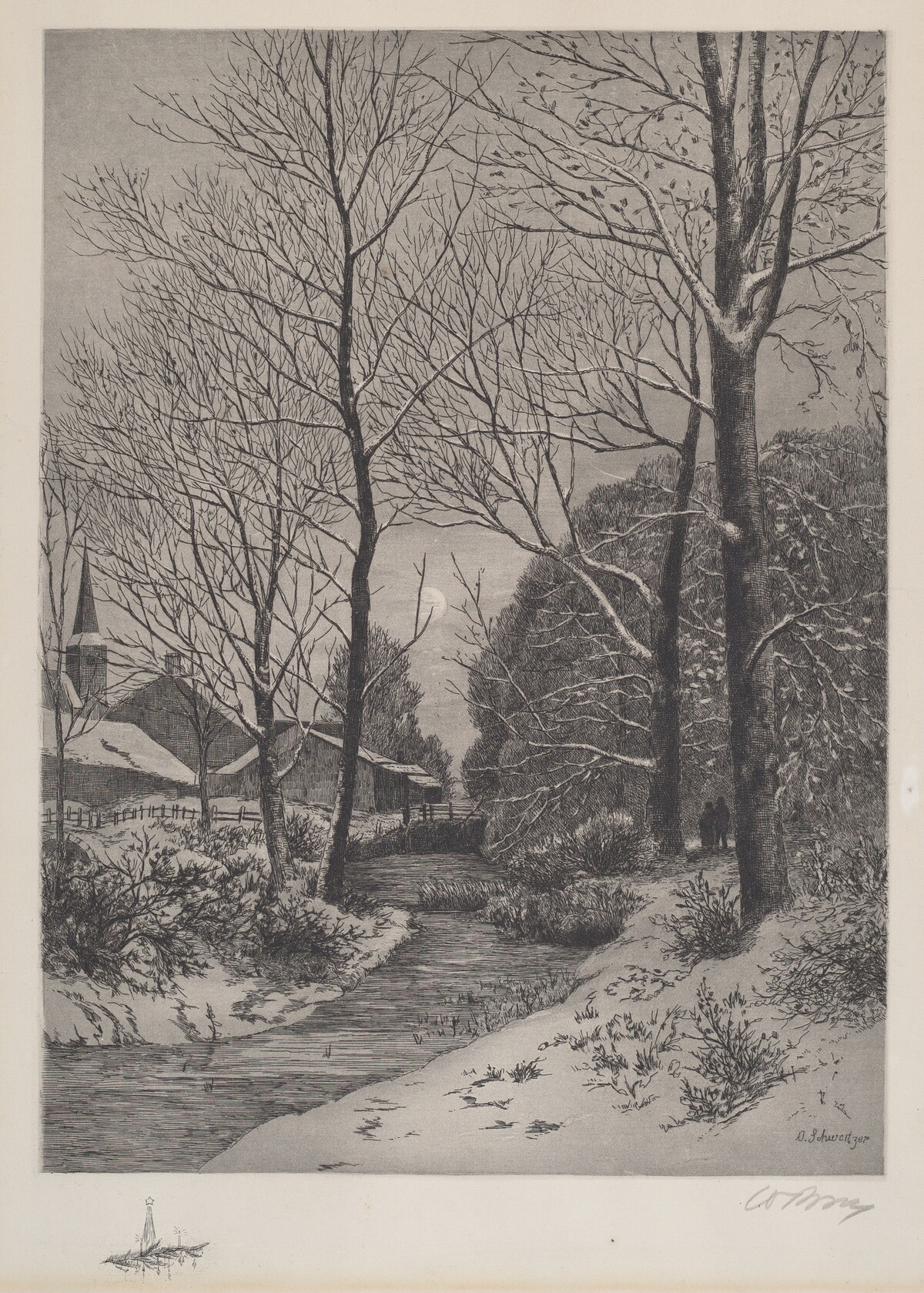 Moonlit Stroll in Winter by American 19th Century