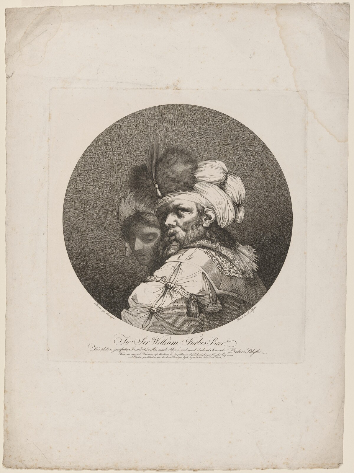 Bearded Man with Turban and Young Woman by Robert Blyth, after John Hamilton Mortimer