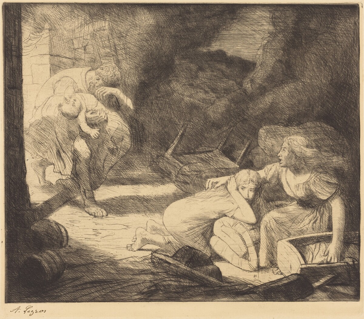 The Fire, 2nd plate (L'incendie) by Alphonse Legros