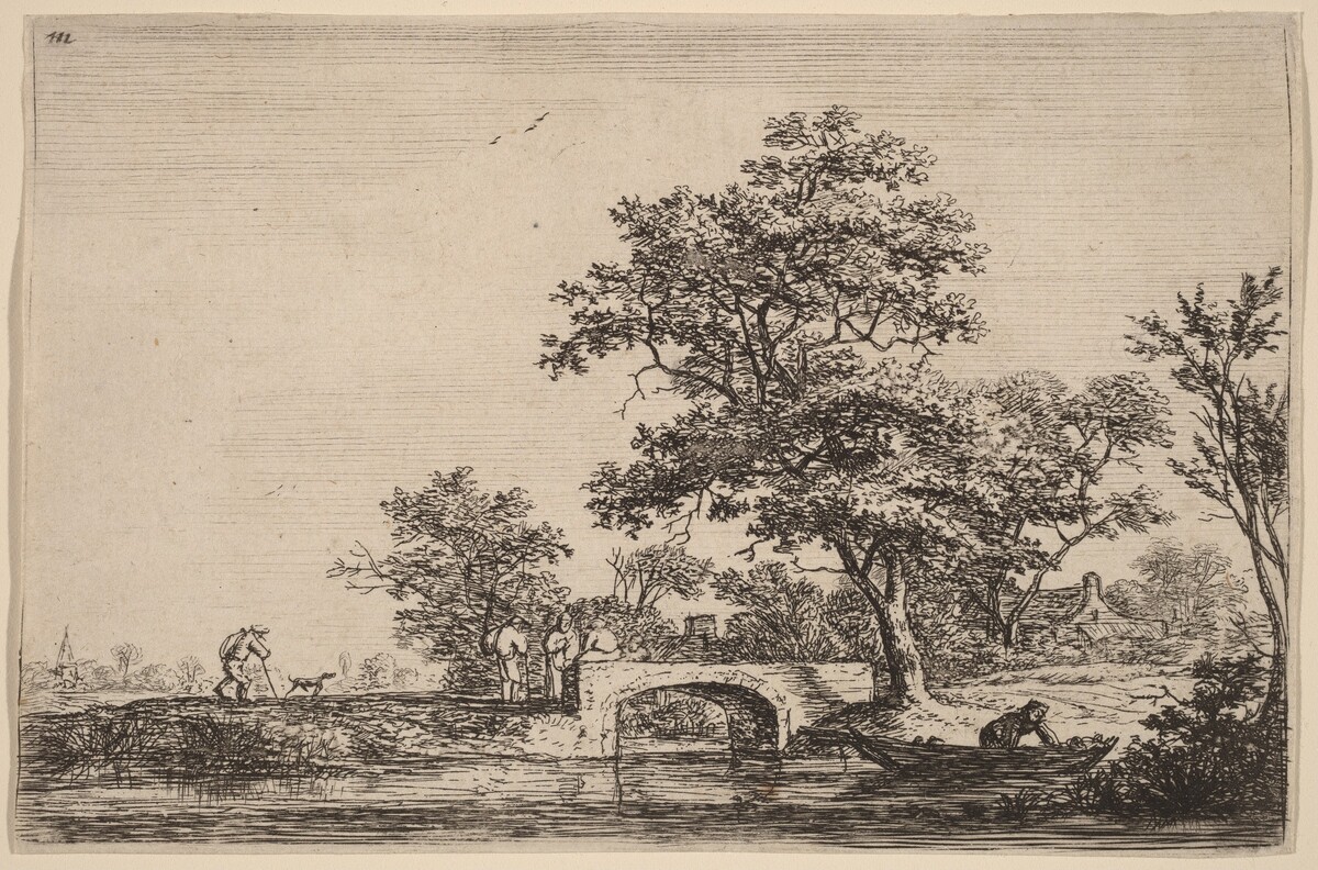 Four Men on a Stone Bridge by Anthonie Waterloo