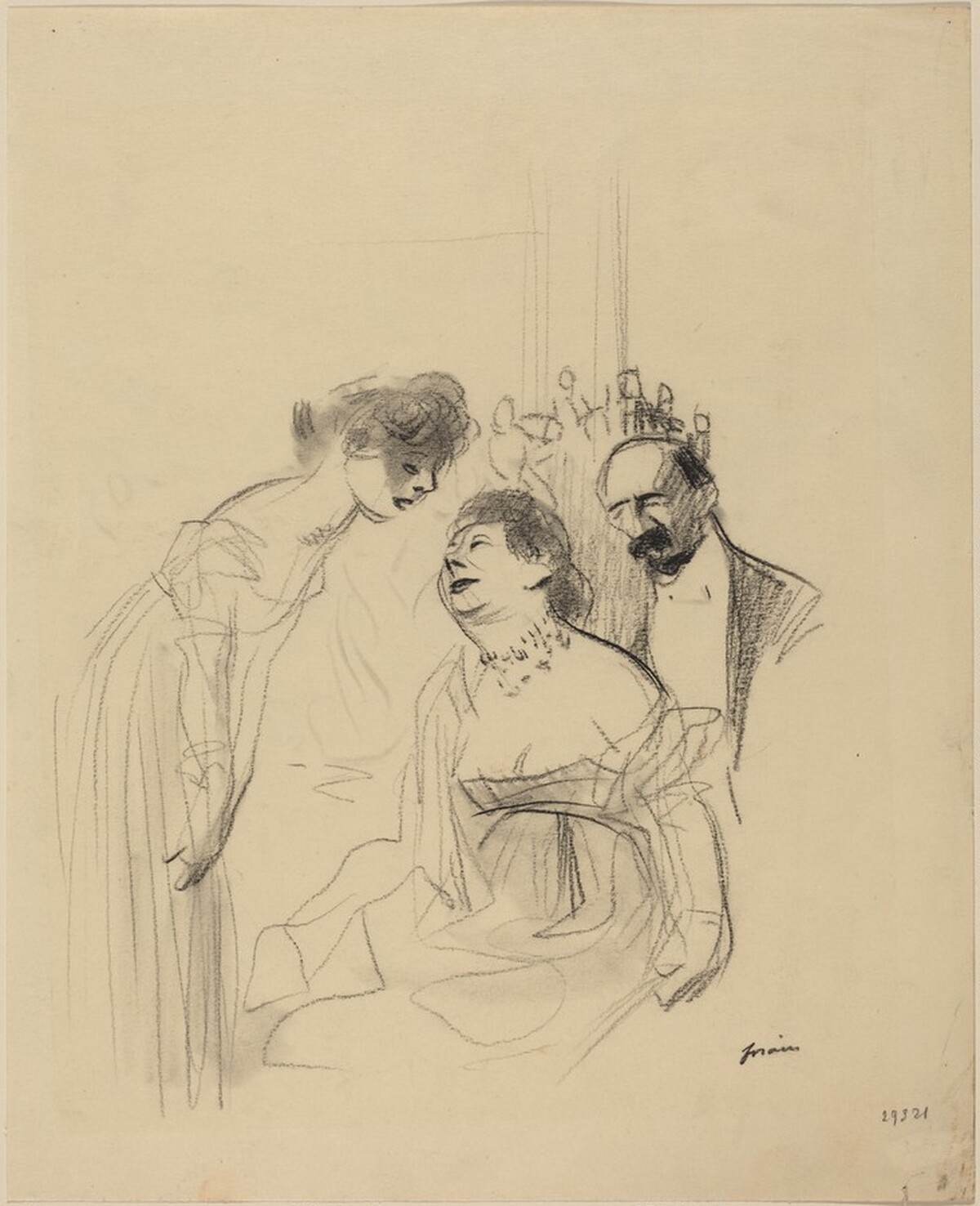 a) Conversation at the Salon (recto); b) Group of Figures (verso) by Jean-Louis Forain