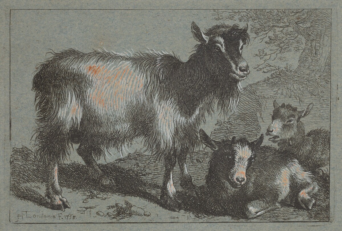 Goat and Two Kids by Francesco Londonio