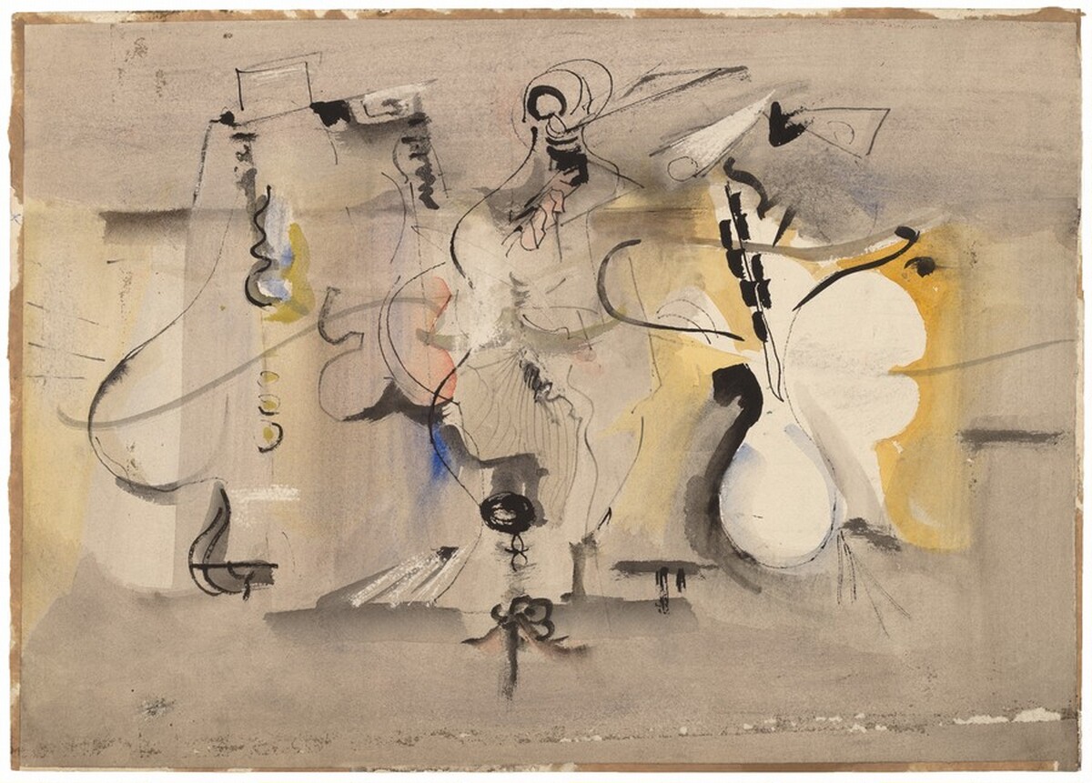 Abstract Composition in Brown, Black, Green, Yellow, Orange, and Blue [recto] by Mark Rothko