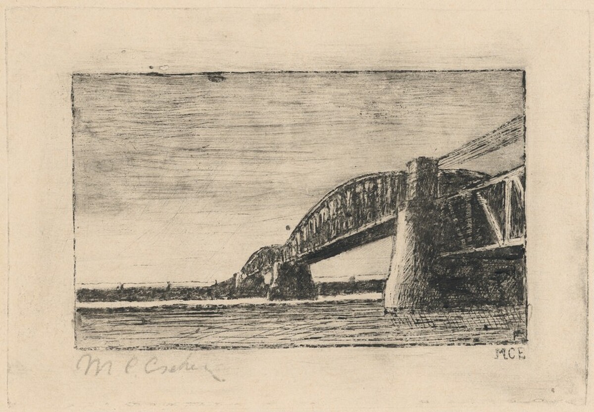 Railway Bridge Across the Rhine at Oosterbeek by M.C. Escher