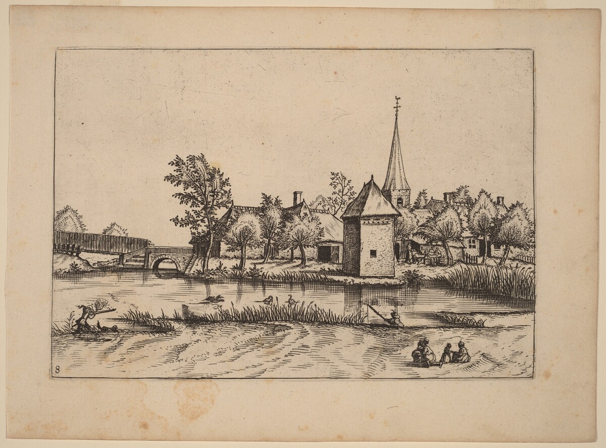 Country Village with Church and Bridge by Johannes van Doetechum, the Elder and Lucas van Doetechum after Master of the Small Landscapes