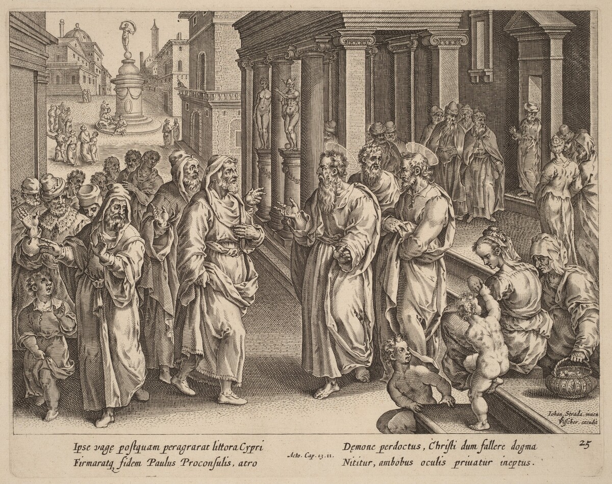 Saint Paul Disputes the Sorcerer by Philip Galle after Jan van der Straet