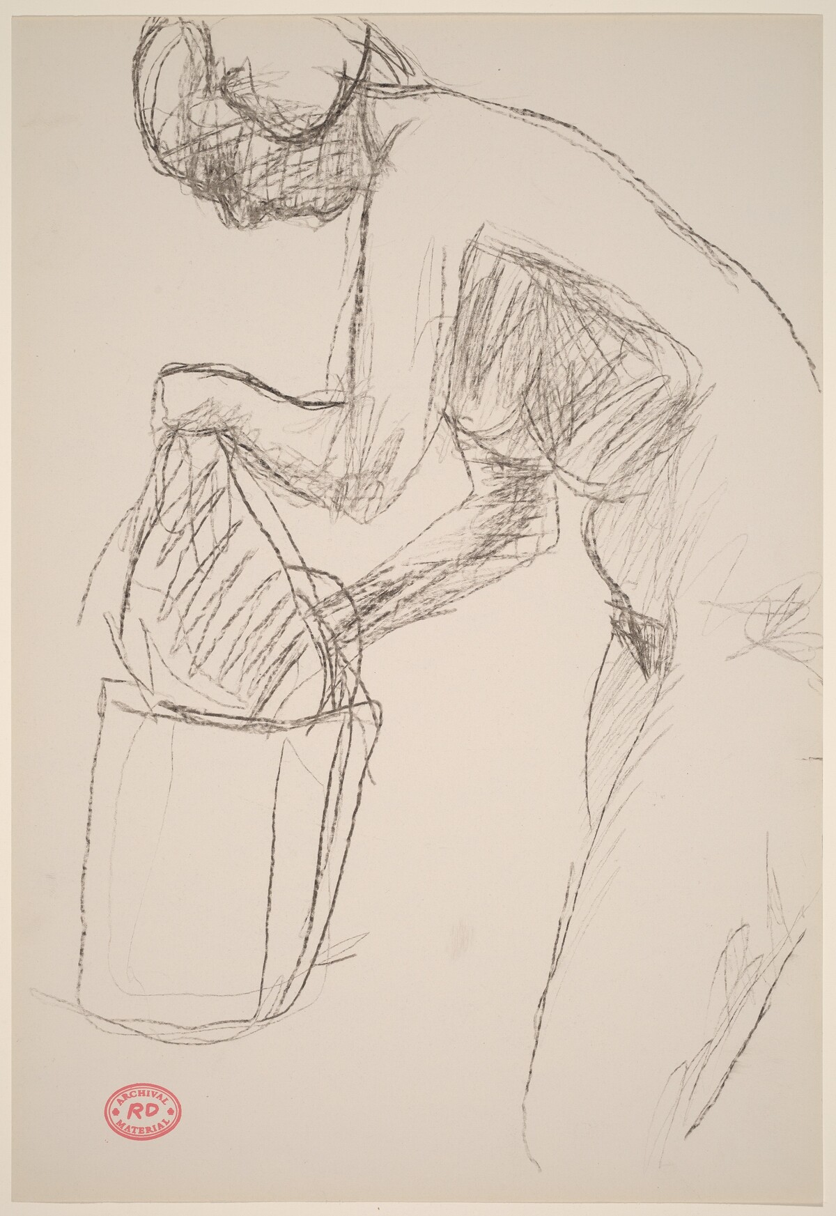 Untitled [female nude leaning over garment bag] by Richard Diebenkorn