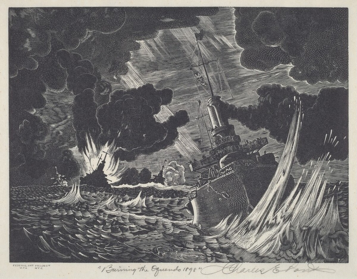 Burning the Oquendo 1898 by Charles Ernest Pont