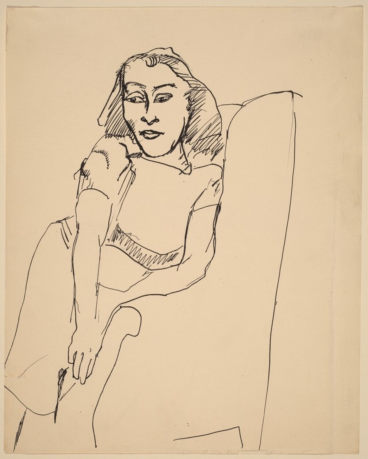 Woman Seated Sideways in Upholstered Chair by Mark Rothko